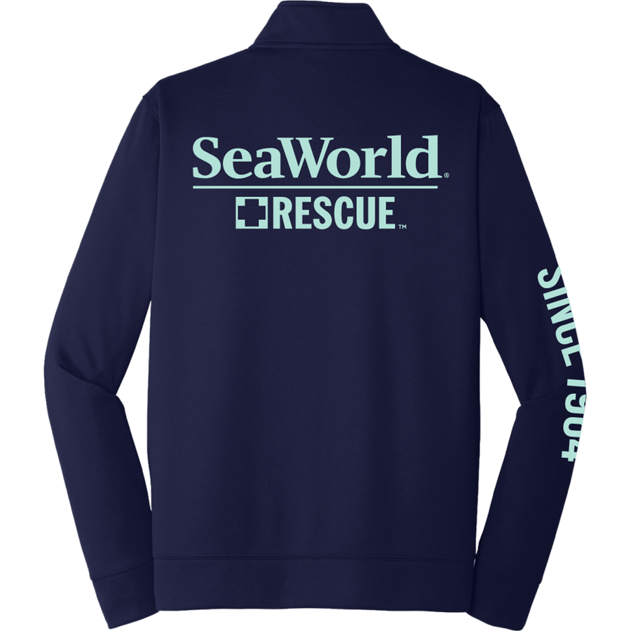 Seaworld Rescue Navy Mint Adult 1/4 Zip Long Sleeve
