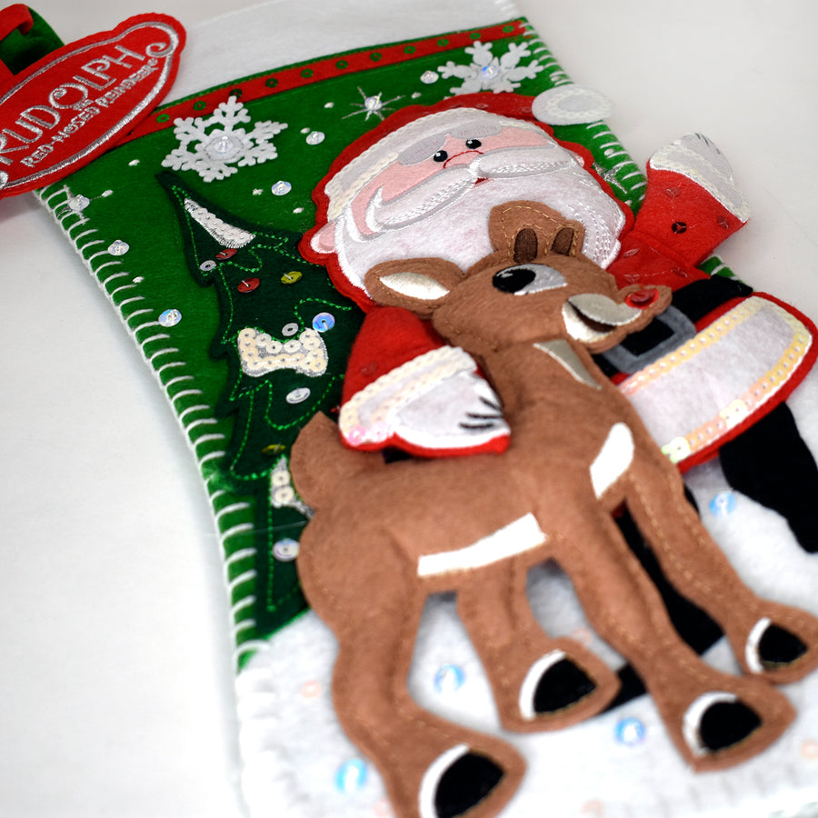 SeaWorld Rudolph the Red-Nosed Reindeer® Santa Red Green Felt Stocking 18"